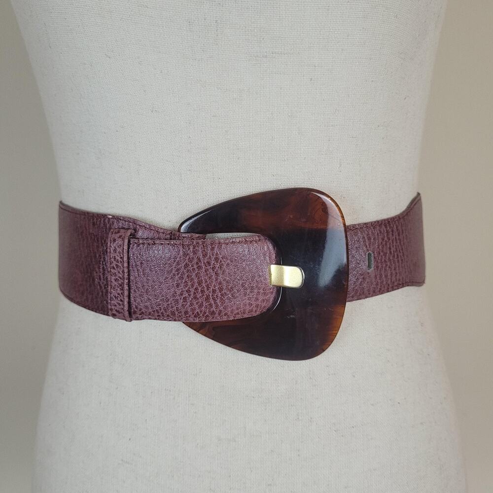 VTG Milor Belt Large Purple Leather Wide Waist Tortoise Buckle Boho Retro 80s